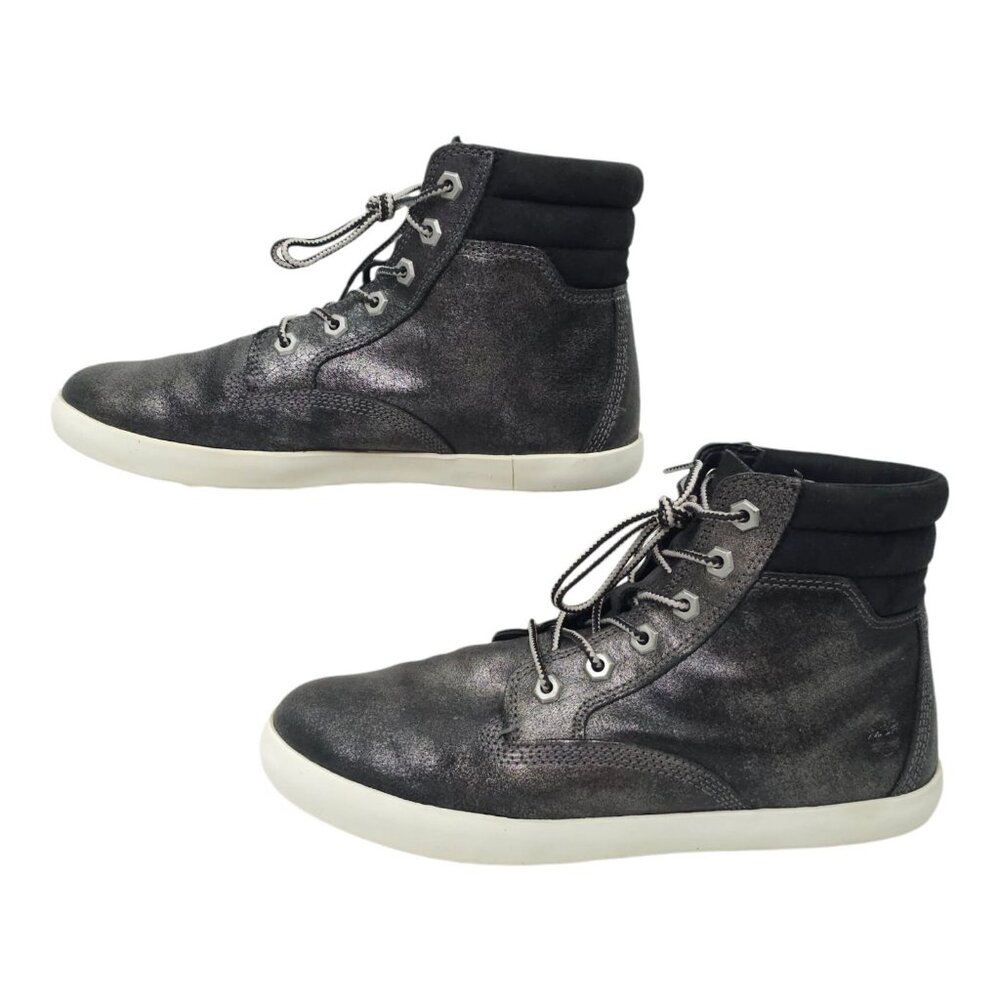 Timberland Dausette High Top Sneaker Boot Women 9.5 Black Metallic Nubuck A24118